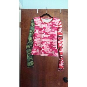 So Real Camo Top Womens XL Pink Mismatched Sleeves Streetwear Crewneck
